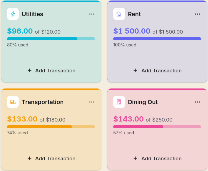 Bucket list showing remaining balances