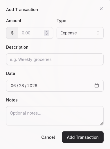 Transaction entry form